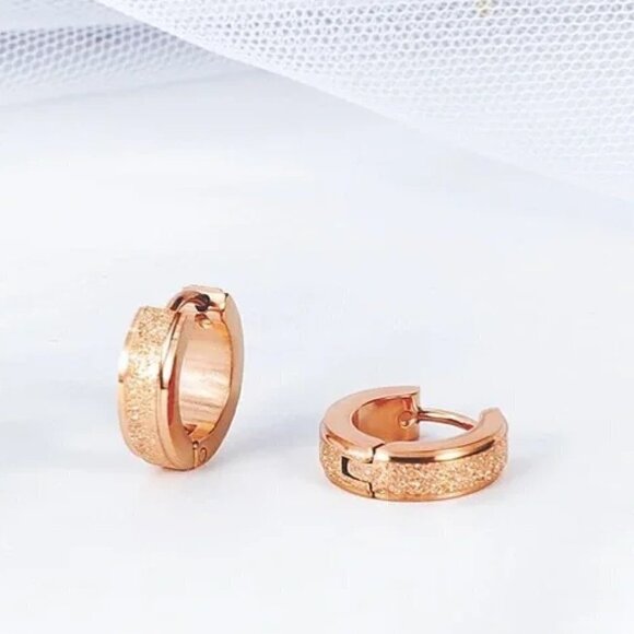 Rose Gold Huggie Small Hoop Style Earrings - Picture 2 of 5